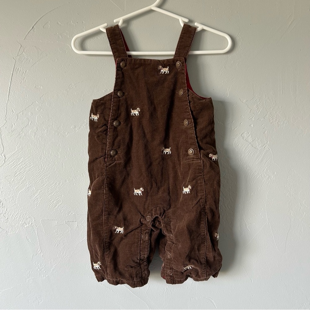 Janie & Jack Brown Corduroy Dog Embroidered Overall One Piece 0-3 Months